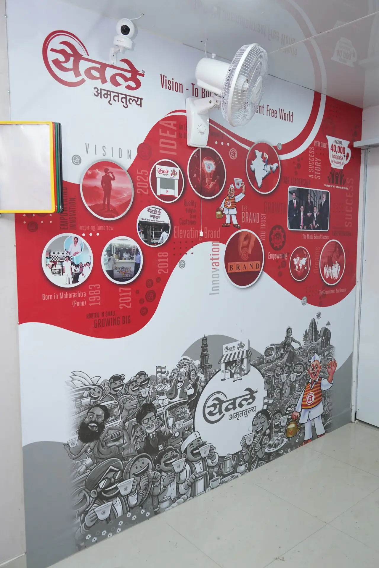 Brand wall graphics and promotional visuals for Yewale Amruttulya