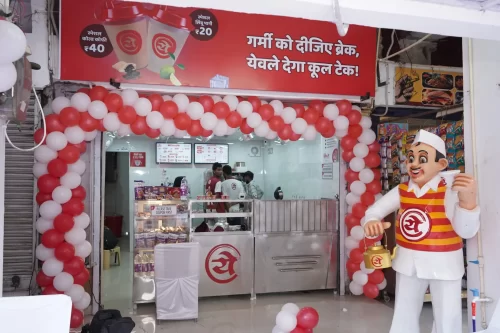 Yewale Amruttulya store branding and promotional event setup